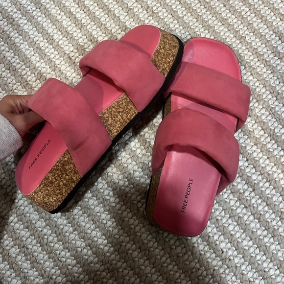 FREE PEOPLE Fairmount Watermelon Suede Flared Cork Platform Puffy Sandals - Picture 4 of 7